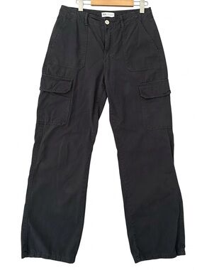EUC Women’s Cargo Utility Y2K Pants Charcoal Grey Cotton Gorpcore Size 8 Zara